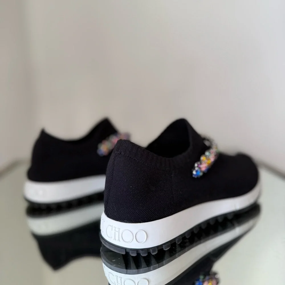 Like new JIMMY CHOO Verona Embellished Knit Trainers $795 36.5